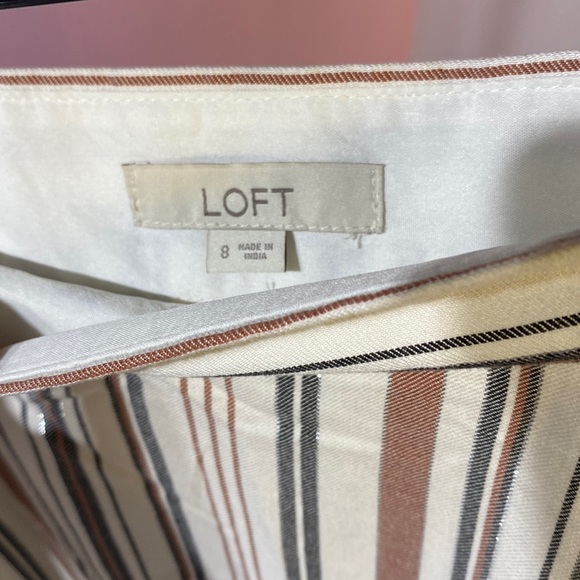 Loft Skirt 8 brown black cream striped A line midi fall long office church - Picture 4 of 11